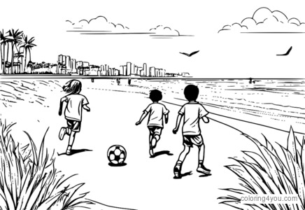 Kinderen voetballen op het strand