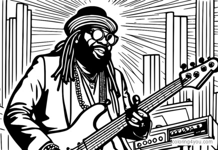 Funkadelic's George Clinton playing bass guitar on stage