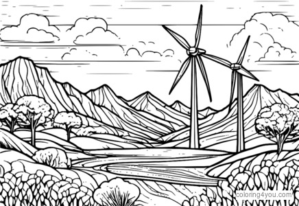 Isang makulay na paglalarawan ng isang geothermal at wind energy system