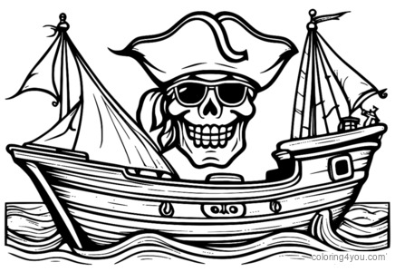 Coloring page of a pirate flag with a funny joke.