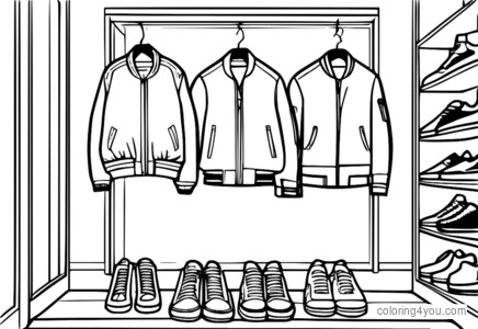 Utility chic coloring page na may sneakers, jeans, at bomber jacket