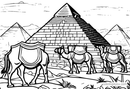 Workers constructing the Great Pyramid of Giza coloring page