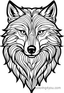 Angry wolf coloring page with a scrunched-up face