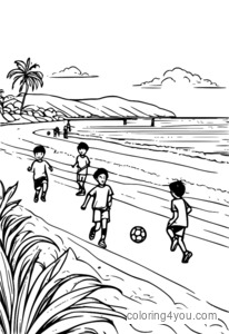 Kinderen voetballen op het strand