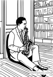 Pahina ng pangkulay ng Charlie Parker Saxophone para sa mga bata