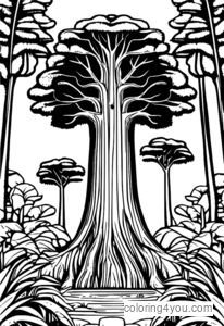 coloriage d’un arbre de la forêt tropicale.