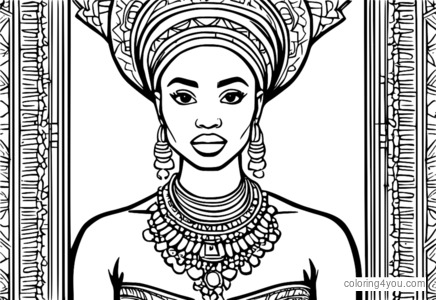 O ilustrație colorată a unei fete tinere purtând un dashiki roz strălucitor cu modele aurii din Africa de Vest.