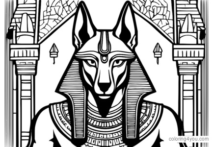 Anubis avec une tête de chacal portant un insigne égyptien antique