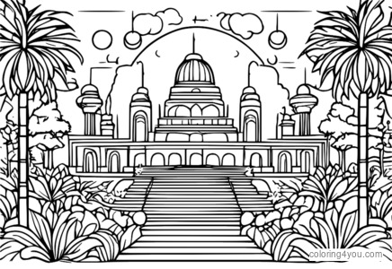 Colorful lights music festival coloring page with glow-in-the-dark arrangement