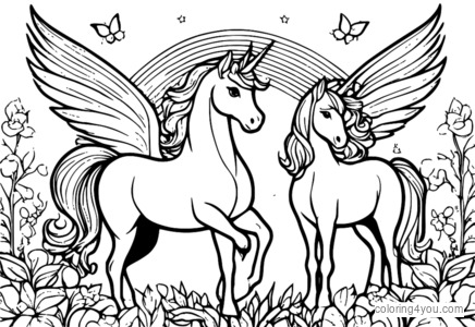 Coloring pages of fairies and unicorns