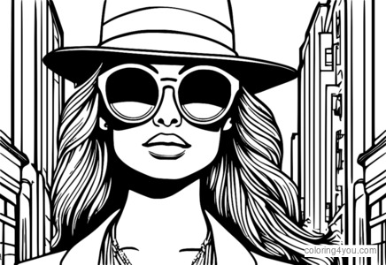 Coloring page hat-shaped sunglasses stylish kids