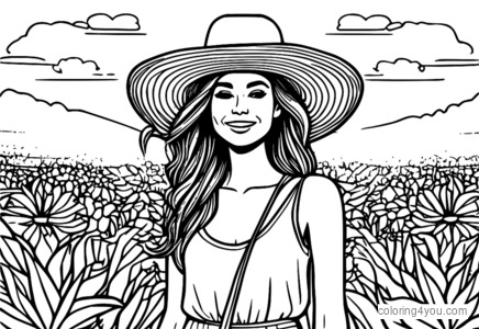 Babae na nakasuot ng malaking nakakatuwang sun hat sa isang music festival