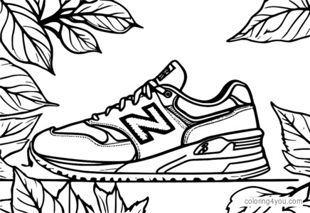 Payız yarpaqları ilə əhatə olunmuş New Balance idman ayaqqabısı doodle