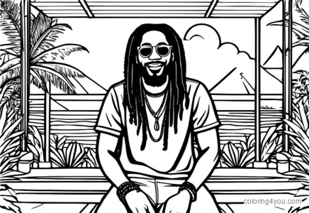 Người biểu diễn nhạc Reggae trên sân khấu với ánh đèn nhiệt đới đầy màu sắc