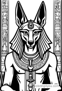 Anubis avec une tête de chacal portant un insigne égyptien antique