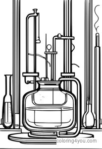 farverig elektrolyseeksperiment illustration til opdeling af farvelægningsside