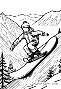 A kid snowboarding down a snowy hill on a cold winter day.