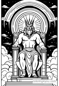 Dibujo para colorear de Zeus, rey de los dioses, de la mitología griega.