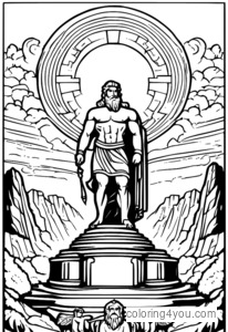 desenho de Zeus parado no Monte Olimpo, mitologia grega para colorir