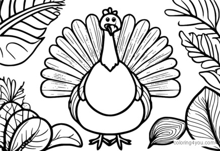 coloriage d'une dinde de Thanksgiving joyeuse avec un sourire éclatant.