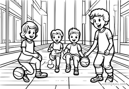 Ausmalbild: Familie spielt Völkerball