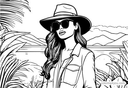 A trendy woman wearing a fedora and sunglasses