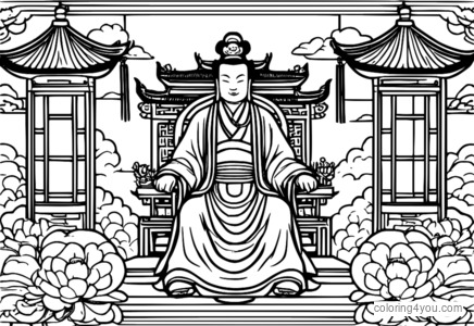 Jade Emperor ruling the heavens with a peaceful and serene expression.