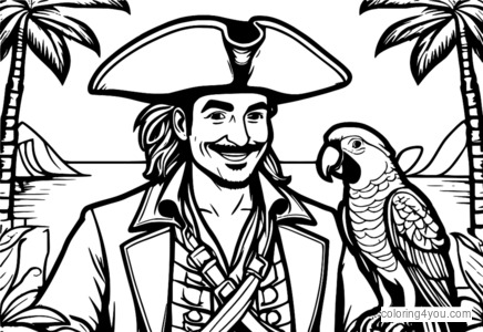 Laughing Pirate with Parrot on Shoulder mewarna halaman