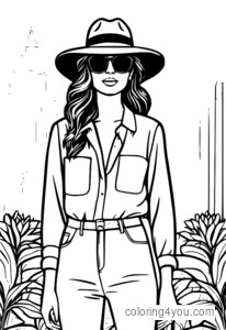 Una mujer de moda que llevaba un sombrero de fieltro y gafas de sol.