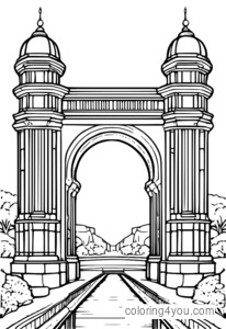 Grand arch bridge na may magandang arkitektura ng bato at mapayapang tanawin.