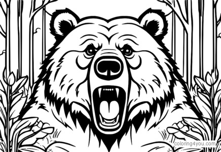 pagina da colorare di Orso grizzly arrabbiato con fumetti