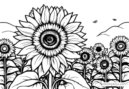 coloriage d'un tournesol dans un jardin