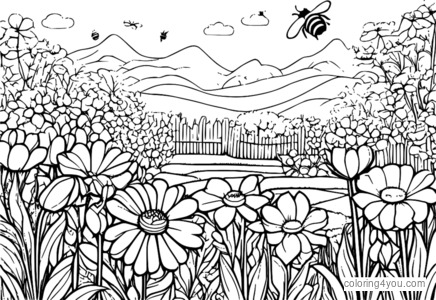 Insectos: Abejas y flores para colorear