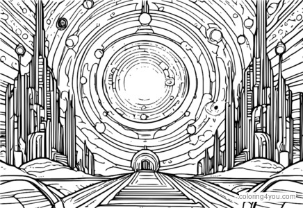 A science fiction style galaxy space portal with a bright light.