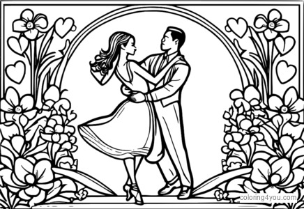 Romantic jazz dance illustration with hearts and flowers