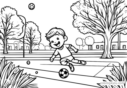 Desenho de Garoto de futebol rindo para colorir