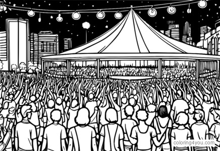 Desenho de Rave de festival de música para colorir