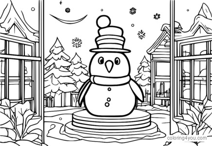 Boneco de neve e pinguim decorando a árvore de Natal juntos, paz e amizade os rodeiam