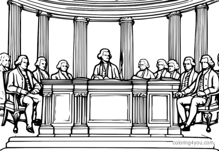 Coloring page of Thomas Jefferson writing the Declaration of Independence