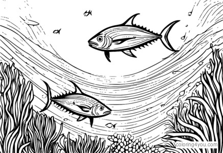 Yellowfin Tuna school coloring page