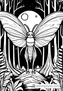 صفحه رنگ آمیزی Mothman در یک جنگل تاریک