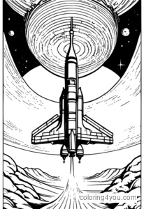 Coloring page of NASA space station orbiting the Earth