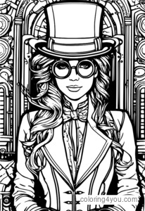 A woman wearing a steampunk top hat with goggles