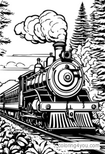 Ilustração detalhada de um modelo de locomotiva vintage com detalhes intrincados