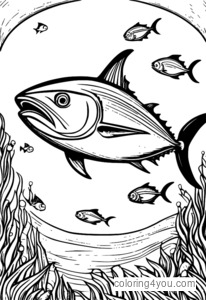 Yellowfin Tuna school coloring page