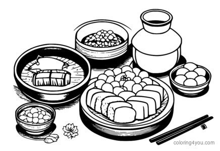 Illustration des aliments du nouvel an japonais