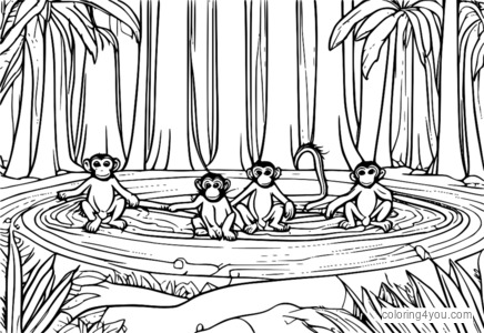 group of adventurous monkeys escaping quicksand