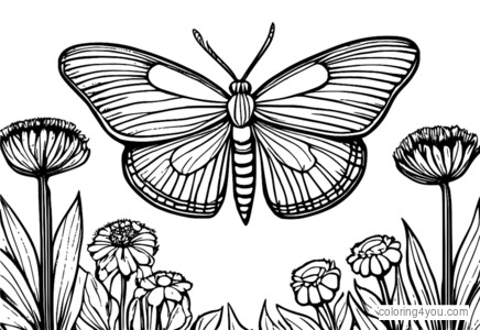 Desenho de Mariposa salvando uma flor para colorir