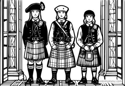 An'anaviy Shotlandiya kiltasi, sporran, tartan paypoq va tam o' shanter shlyapasi.