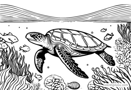 coloriage d'une tortue de mer chevauchant un requin baleine.